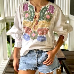 Embroidered cotton/linen shirt